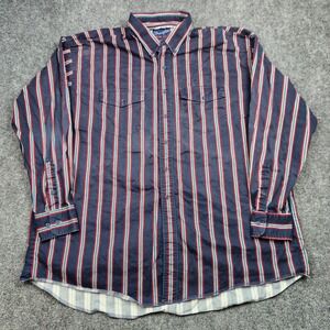 VTG Wrangler Western Shirt Mens 19-37 Tall Blue Stripe Button Up Rodeo Cowboy